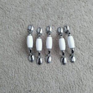 5 Chrome & White Ceramic Cabinet Drawer Pull Handles 5"